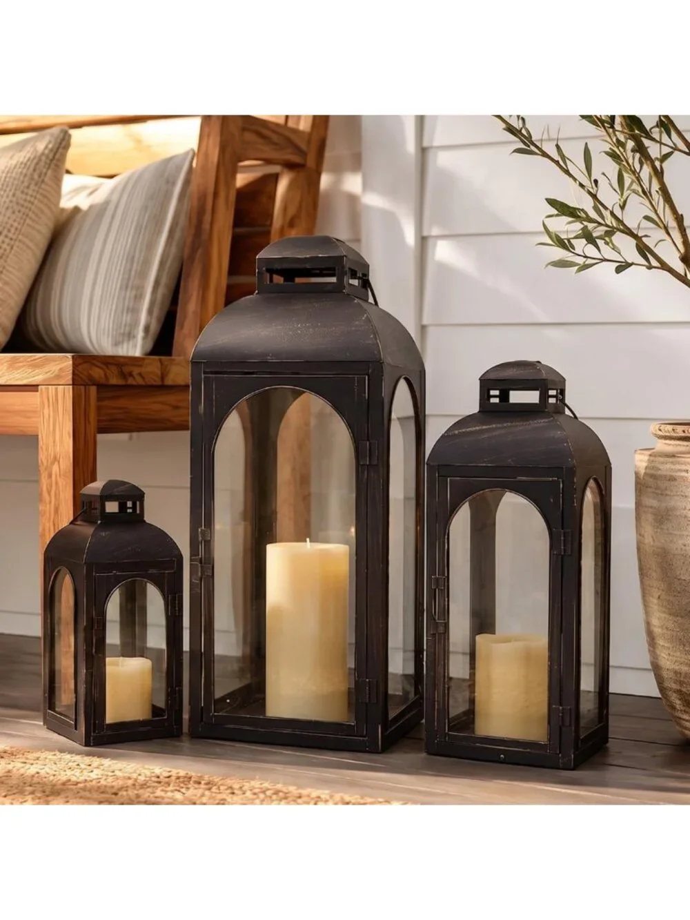 Set of 3 Decorative Metal Lanterns for Indoor & Outdoor Use - 26